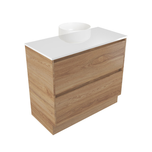 Fucina Vanity Floor 890 White E Stone Top 2 Drawer Southern Oak Timberland