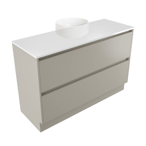 Fucina Vanity Floor 1190 White E Stone Top 2 Drawer Dawn Grey