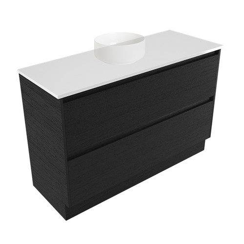 Fucina Vanity Floor 1190 White E Stone Top 2 Drawer Black Timberland