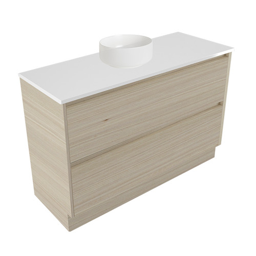 Fucina Vanity Floor 1190 White E Stone Top 2 Drawer Seasoned Oak
