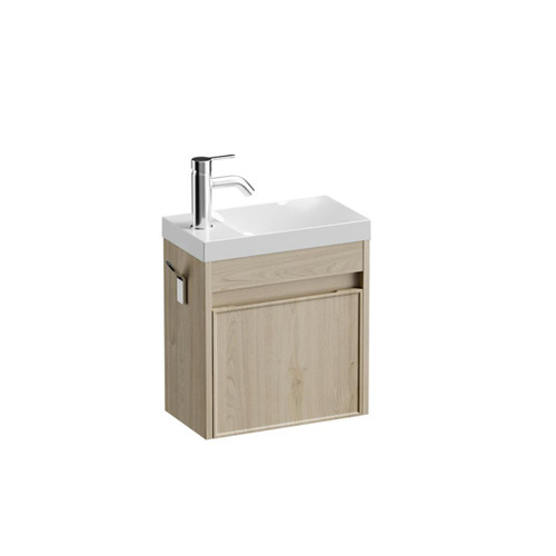 Mode Vanity 22 Console 400 1 Door Wall Left Hinged Door Ranfurly Oak Penelope Gloss Basin Brussels Panel