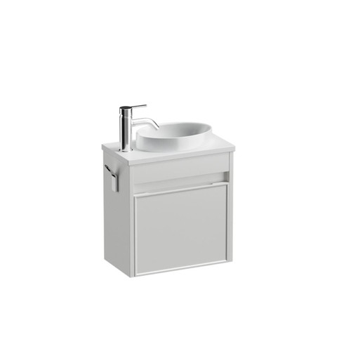 Mode Vanity 22 Benchtop 400 1 Door Wall Left Hinged Door White Bright White Benchtop Joy Basin Brussels Panel