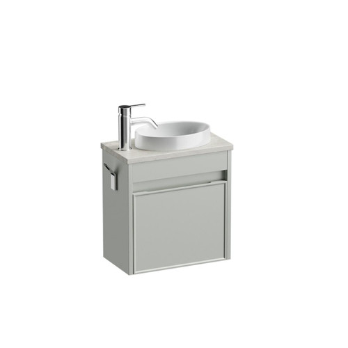 Mode Vanity 22 Benchtop 400 1 Door Wall Left Hinged Door Pistachio Grey Travertine Benchtop Joy Basin Brussels Panel