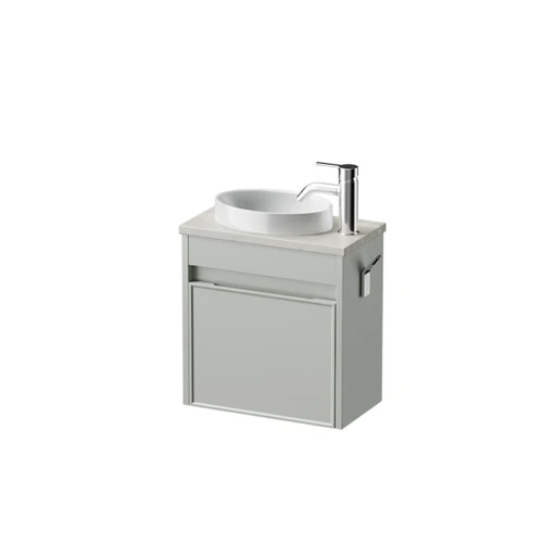Mode Vanity 22 Benchtop 400 1 Door Wall Right Hinged Door Pistachio Grey Travertine Benchtop Joy Basin Brussels Panel