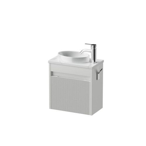 Mode Vanity 22 Benchtop 400 1 Door Wall Right Hinged Door White Calacatta Benchtop Joy Basin Tasman Panel