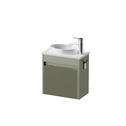 Mode Vanity 22 Benchtop 400 1 Door Wall Right Hinged Door Atmoss Calacatta Benchtop Joy Basin Tasman Panel