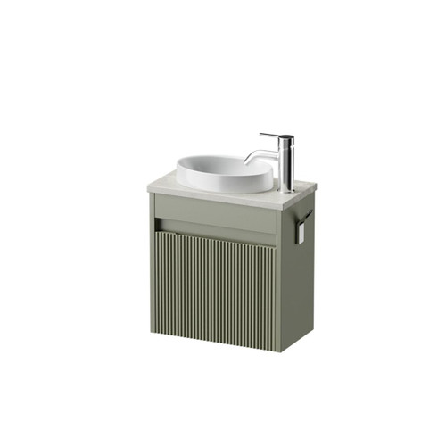 Mode Vanity 22 Benchtop 400 1 Door Wall Right Hinged Door Atmoss Grey Travertine Benchtop Joy Basin Tasman Panel