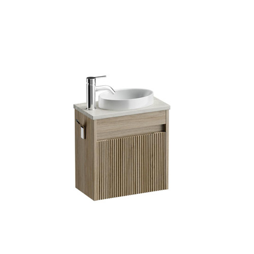 Mode Vanity 22 Benchtop 400 1 Door Wall Left Hinged Door Baroque Grey Travertine Benchtop Joy Basin Tasman Panel