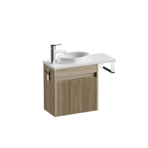 Mode Vanity 22 Benchtop 550 1 Door Wall Left Hinged Door Baroque Calacatta Benchtop Joy Basin Tasman Panel
