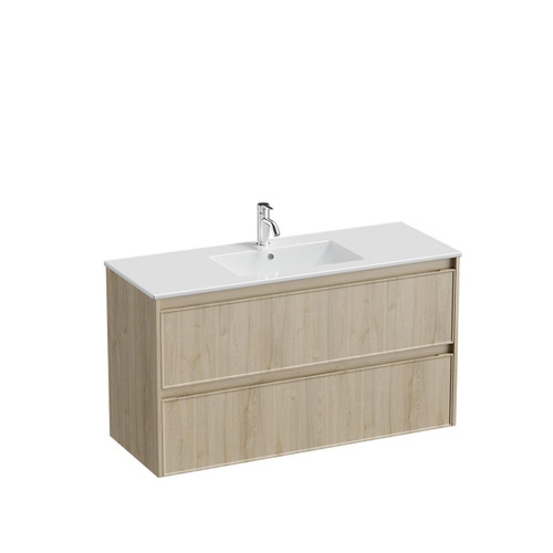Mode Vanity 46 Console 1200 Single Bowl 2 Drawer Maxi Wall Ranfurly Oak Rubik Gloss Basin Brussels Panel