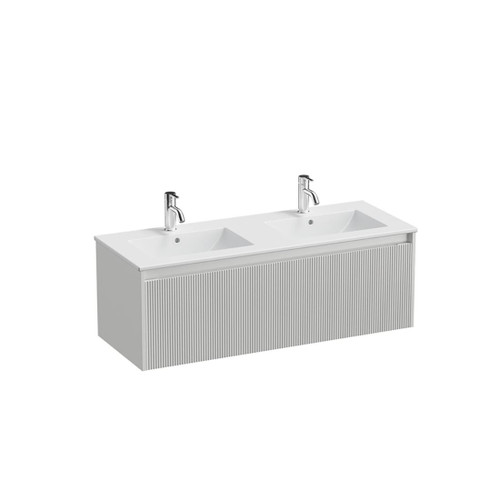 Mode Vanity 46 Console 1200 Double Bowl 1 Drawer Wall White Rubik Matte Basin Tasman Panel