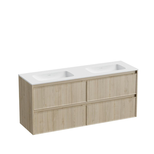 Mode Vanity 46 Console 1500 Double Bowl 4 Drawer Maxi Wall Ranfurly Oak Cleo Matte Basin Brussels Panel