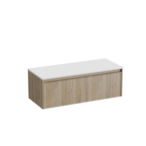 Mode Vanity 50 Benchtop 1200 Single Bowl 1 Drawer Wall Baroque Bright White Benchtop Brussels Panel