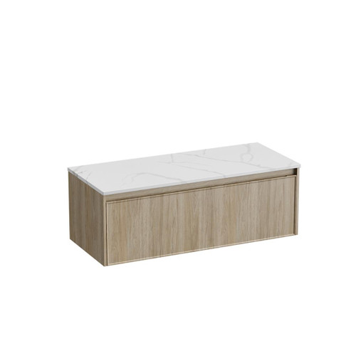 Mode Vanity 50 Benchtop 1200 Single Bowl 1 Drawer Wall Baroque Calacatta Benchtop Brussels Panel