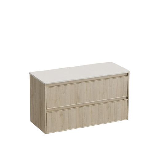 Mode Vanity 50 Benchtop 1200 Single Bowl 2 Drawer Maxi Wall Ranfurly Oak Sugar Cream Benchtop Brussels Panel