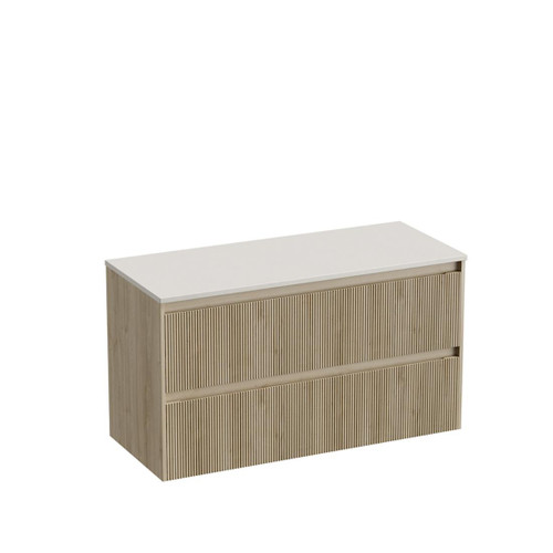 Mode Vanity 50 Benchtop 1200 Single Bowl 2 Drawer Maxi Wall Ranfurly Oak Sugar Cream Benchtop Tasman Panel