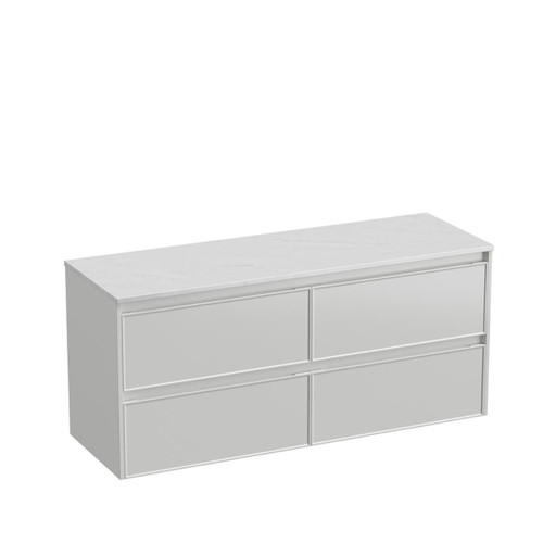 Mode Vanity 50 Benchtop 1500 Double Bowl 4 Drawer Maxi Wall White Carrara Benchtop Brussels Panel
