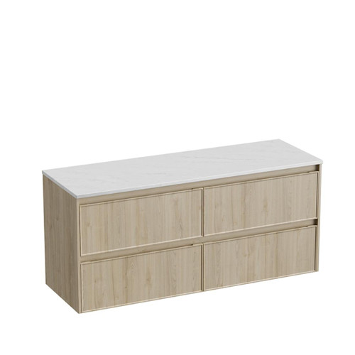Mode Vanity 50 Benchtop 1500 Double Bowl 4 Drawer Maxi Wall Ranfurly Oak Carrara Benchtop Brussels Panel