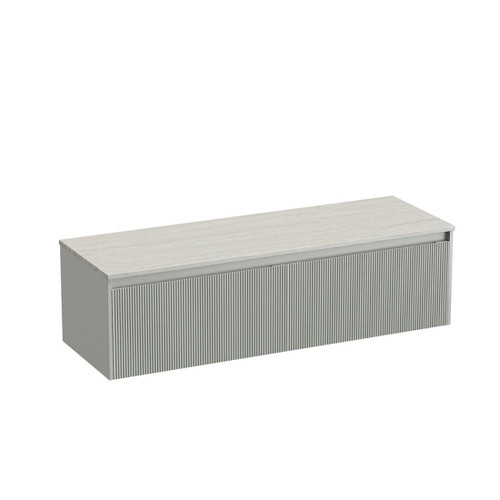Mode Vanity 50 Benchtop 1500 Double Bowl 2 Drawer Wall Pistachio Grey Travertine Benchtop Tasman Panel