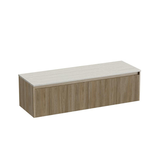 Mode Vanity 50 Benchtop 1500 Double Bowl 2 Drawer Wall Baroque Grey Travertine Benchtop Tasman Panel