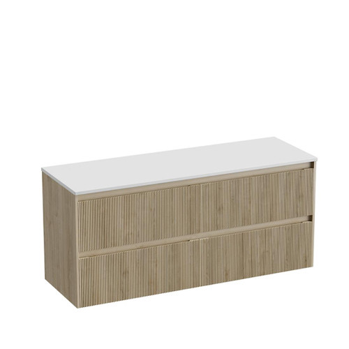 Mode Vanity 50 Benchtop 1500 Double Bowl 4 Drawer Maxi Wall Ranfurly Oak Bright White Benchtop Tasman Panel