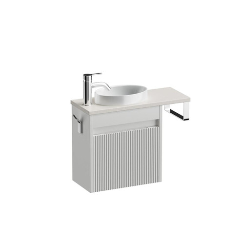 Mode Vanity 22 Benchtop 550 1 Door Wall Left Hinged Door White Sugar Cream Benchtop Joy Basin Tasman Panel