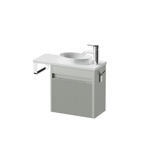 Mode Vanity 22 Benchtop 550 1 Door Wall Right Hinged Door Pistachio Bright White Benchtop Joy Basin Tasman Panel