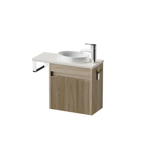 Mode Vanity 22 Benchtop 550 1 Door Wall Right Hinged Door Baroque Sugar Cream Benchtop Joy Basin Tasman Panel