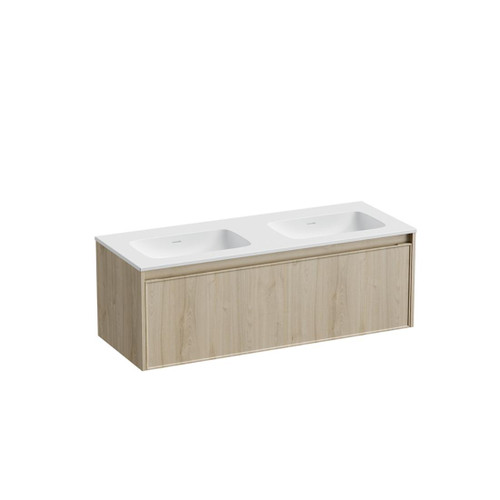 Mode Vanity 46 Console 1200 Double Bowl 1 Drawer Wall Ranfurly Oak Cleo Matte Basin Brussels Panel
