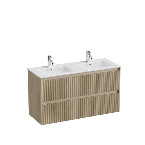 Mode Vanity 46 Console 1200 Double Bowl 2 Drawer Maxi Wall Ranfurly Oak Rubik Gloss Basin Tasman Panel