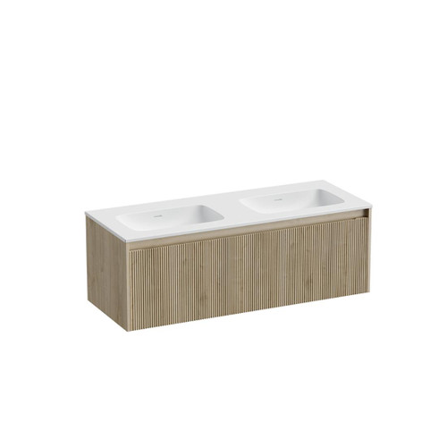 Mode Vanity 46 Console 1200 Double Bowl 1 Drawer Wall Ranfurly Oak Cleo Matte Basin Tasman Panel