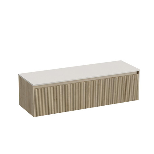 Mode Vanity 50 Benchtop 1500 Double Bowl 2 Drawer Wall Ranfurly Oak Sugar Cream Benchtop Tasman Panel