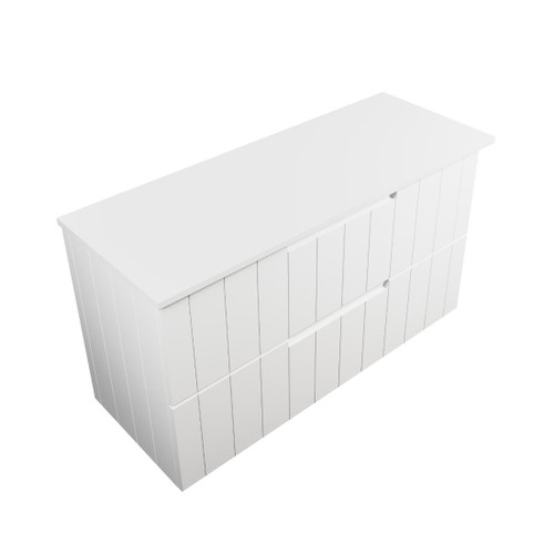 Camden Wall Hung Vanity 1200mm 2 Drawers Top And Bottom Matte White White Solid Surface Top