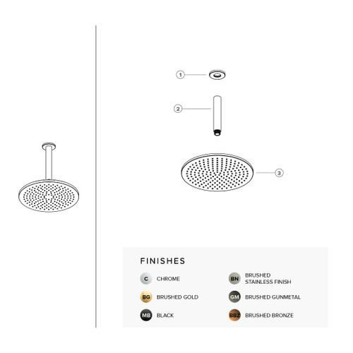 Tate Ceiling Mounted Rain Head (180mm) Custom