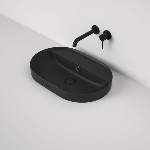 Liano II Pill Inset Basin With Tap Landing 0 Tap Hole 600mm Matte Black With Overflow