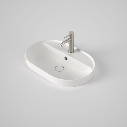 Liano II Pill Inset Basin With Tap Landing 1 Tap Hole 600mm Matte White With Overflow
