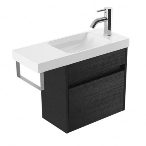 Fucina Vanity Wall 600 1 Taphole Polymarble Top Chrome Towel Rail 1 Door Black Timberland