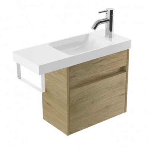 Fucina Vanity Wall 600 1 Taphole Polymarble Top White Towel Rail 1 Door French Oak Velvet