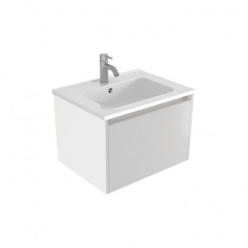Fucina Vanity Wall 600 1 Taphole Polymarble Top 1 Drawer Dezigna White Gloss