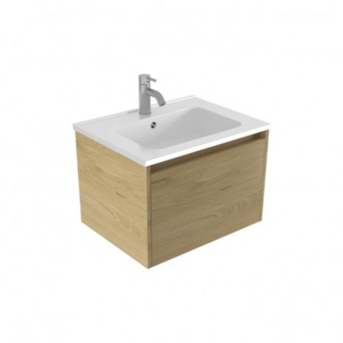 Fucina Vanity Wall 600 1 Taphole Polymarble Top 1 Drawer French Oak Velvet