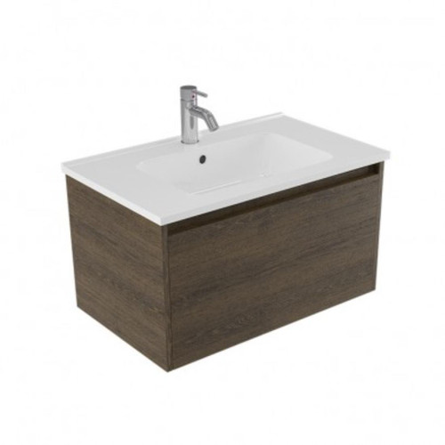 Fucina Vanity Wall 750 1 Taphole Polymarble Top 1 Drawer Smokey Oak Timberland