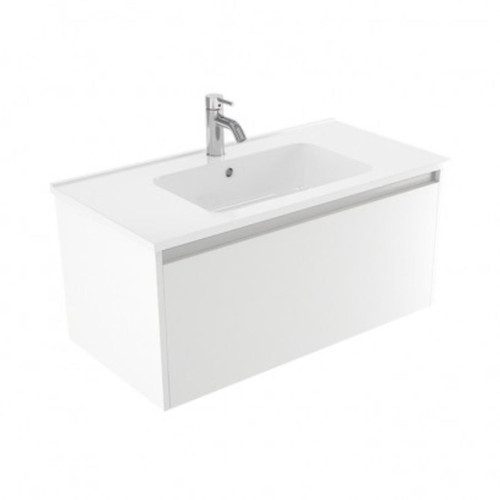 Fucina Vanity Wall 900 1 Taphole Polymarble Top 1 Drawer Dezigna White Gloss