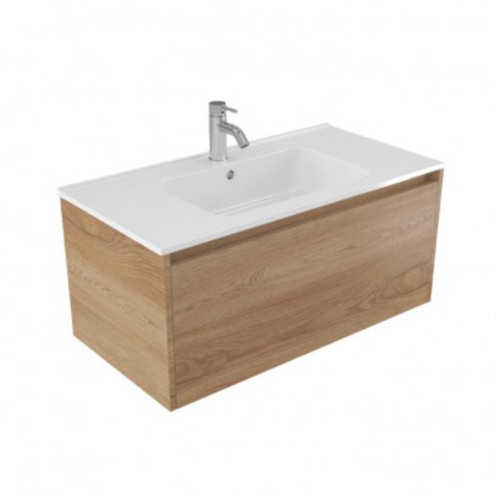 Fucina Vanity Wall 900 1 Taphole Polymarble Top 1 Drawer Southern Oak Timberland