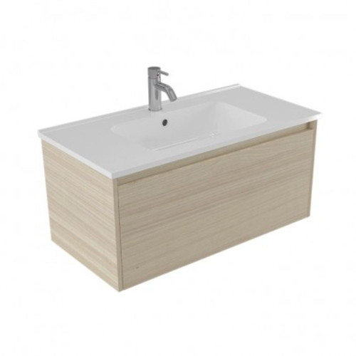 Fucina Vanity Wall 900 1 Taphole Polymarble Top 1 Drawer Seasoned Oak