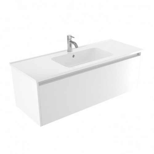 Fucina Vanity Wall 1200 1 Taphole Polymarble Top 1 Drawer Dezigna White Gloss