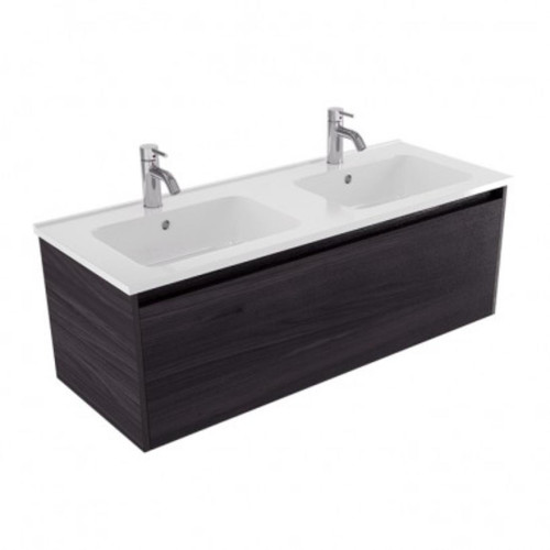 Fucina Vanity Wall 1200 2 Taphole Polymarble Double Bowl 1 Drawer Fiordland Elm Wilderness