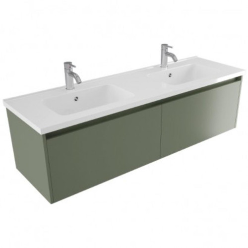 Fucina Vanity Wall 1500 2 Taphole Polymarble Double Bowl 2 Drawer Green Slate