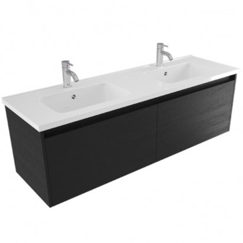Fucina Vanity Wall 1500 2 Taphole Polymarble Double Bowl 2 Drawer Black Timberland