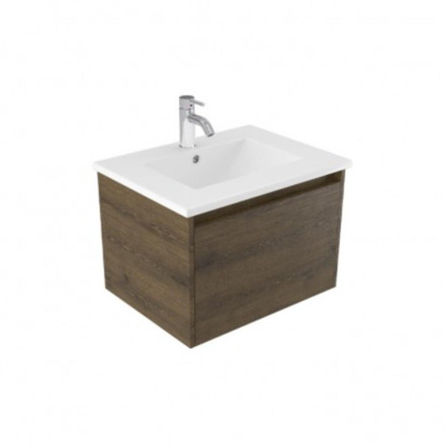 Fucina Vanity Wall 600 1 Taphole Vitreous China Top 1 Drawer Smokey Oak Timberland