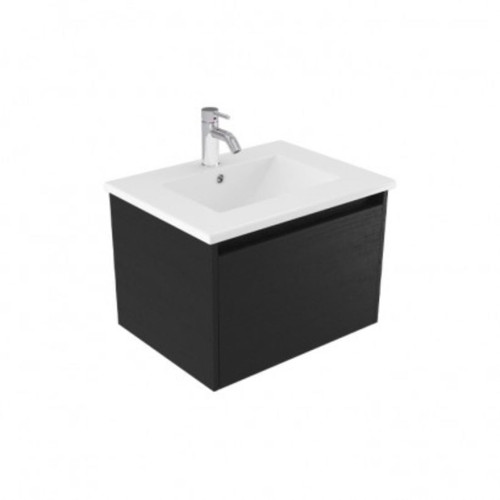 Fucina Vanity Wall 760 1 Taphole Vitreous China Top 1 Drawer Black Timberland